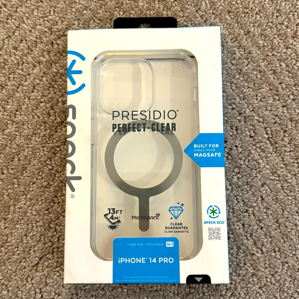 BRAND NEW Speck iPhone 14 Pro Presidio Perfect-Clear MagSafe Phone Case.